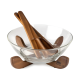 Glass Bowl & Wooden Base With 2 Wooden Spoons